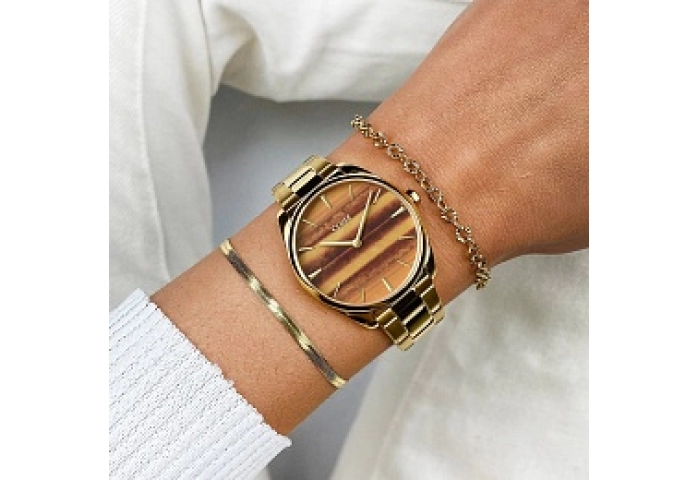 Féroce petite Watch Steel Tiger's eye, Gold Colour