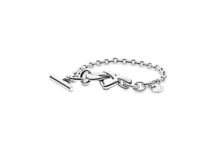 Knotted hearts silver T-bar bracelet
