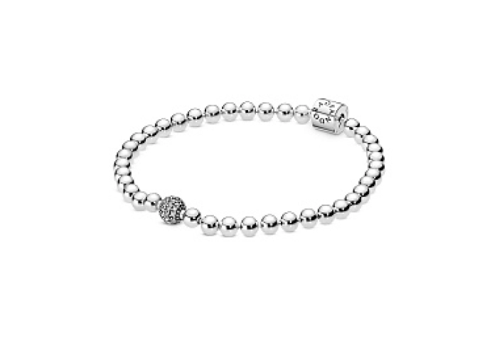 Beaded sterling silver bracelet with clear cubic z