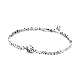 Rose flower sterling silver bracelet withclear cubic zirconia /599409C01-20