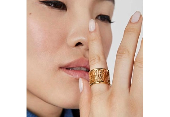 SILVER GOLD PLATED RING 15MM LOGO N14
