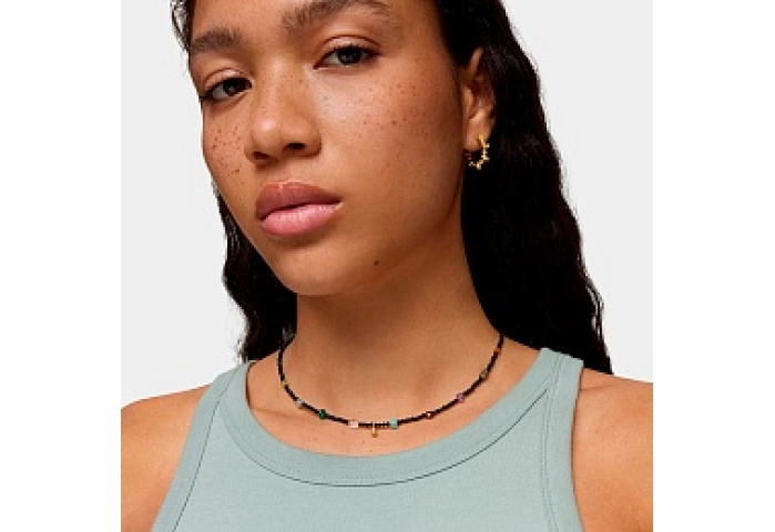 SILVER GOLD PLATED CHOKER ONYX 9 GEMS