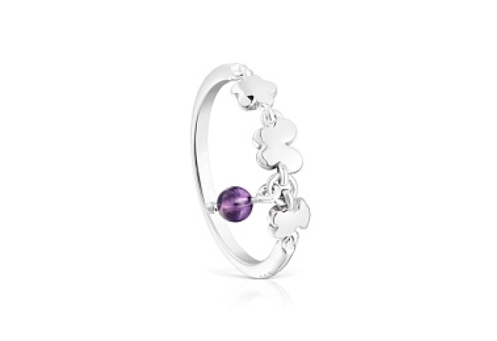SILVER RING 3 MOTIFS AMETHYST GEM N12