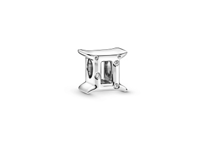 Gemini sterling silver charm with clear cubic zirc