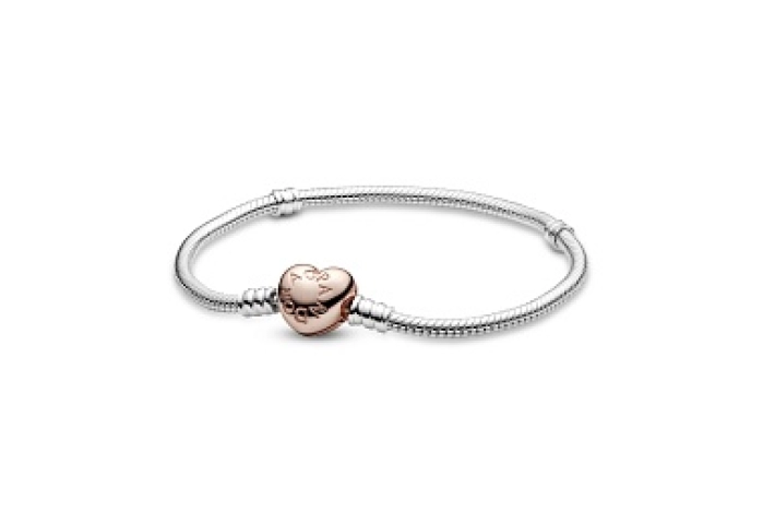 Silver bracelet with heart-shaped 14k rose gold-pl