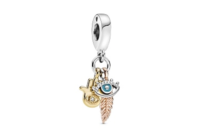 Hand, eye and feather sterling silver, 14k gold-pl