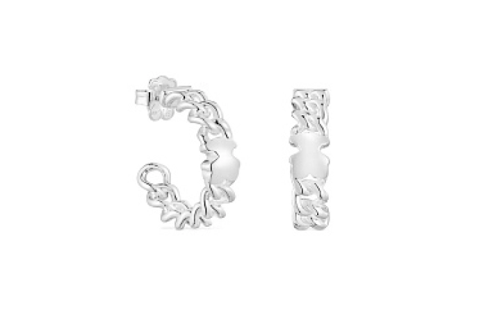 SILVER HOOP EARRINGS BEAR CHAIN 22MM