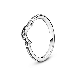 Crescent moon sterling silver ring with clearcubic zirconia /199156C01-50