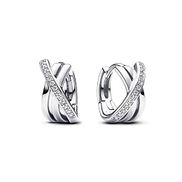 Sterling silver hoop Earrings with clear cubic zirconia