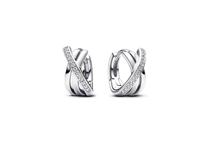 Sterling silver hoop earrings with clear cubic zir