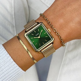 La Tétragone Watch Mesh stones Green, Gold Colour