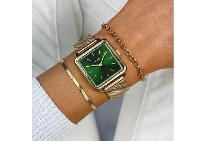 La Tétragone Watch Mesh stones Green, Gold Colour