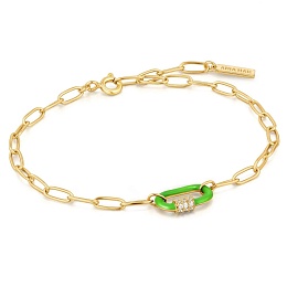 Neon Green Enamel Carabiner Gold Bracelet