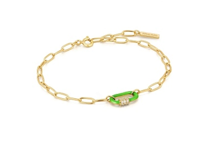 Neon Green Enamel Carabiner Gold Bracelet