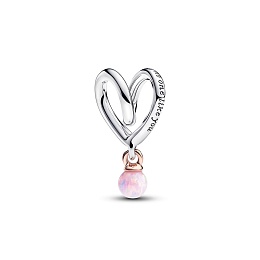 Wrapped heart sterling silver and 14k rose-gold plated charm with pink lab-created opal