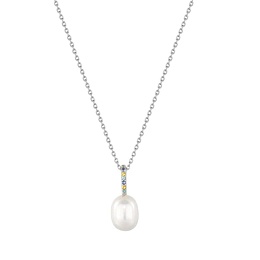 Silver Gem Pearl Drop Pendant Necklace