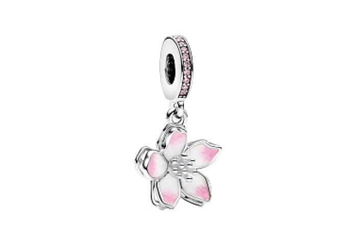 Movable cherry blossom sterling silver dangle with