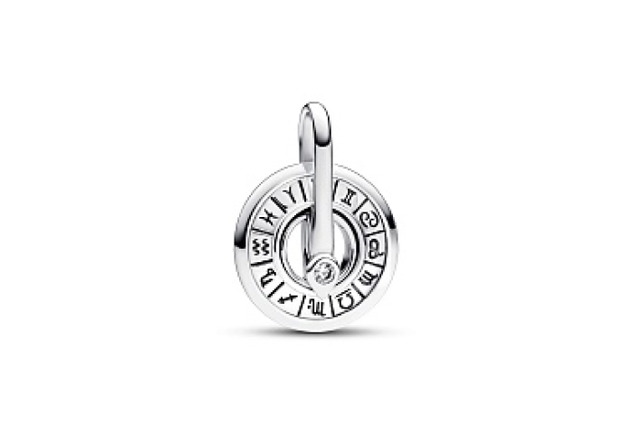 Zodiac wheel sterling silver medallion with clear 