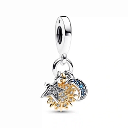 Celestial sterling silver and 14k gold-plated triple dangle with night blue crystal and clear cubic