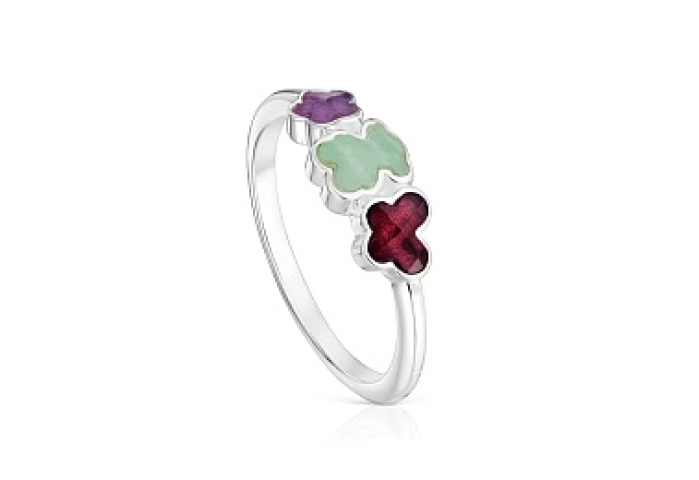 SILVER RING 3 MOTIFS GEMSTONES N14