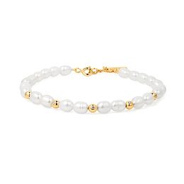 Gold Freshwater cultured pearl and White Cubic Zirconia Bezel Set Bracelet