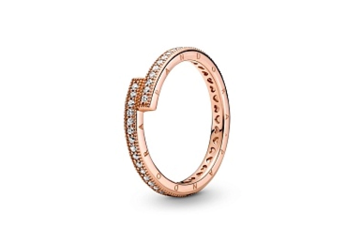 Pandora logo 14k rose gold-plated ring with clear 