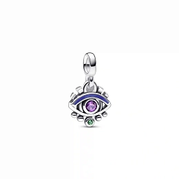 Eye sterling silver mini dangle with royal purple crystal, royal green crystal and blue enamel