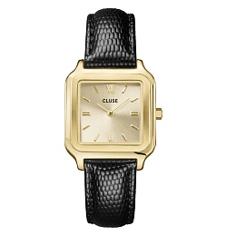 Gracieuse Watch Leather Black Lizard, Gold Colour