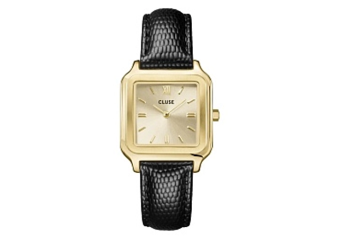 Gracieuse Watch Leather Black Lizard, Gold Colour