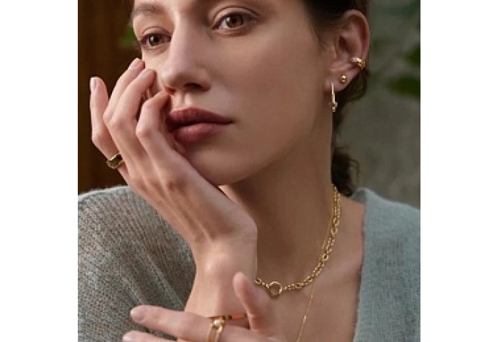 Gold Pearl Interlock Oval Hoop Earrings