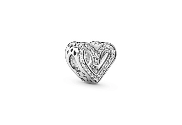 Heart sterling silver charm with clear cubic zirco