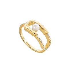 Gold Pearl Sparkle Interlock Ring