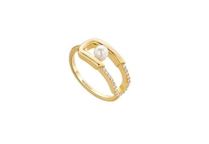 Gold Pearl Sparkle Interlock Ring