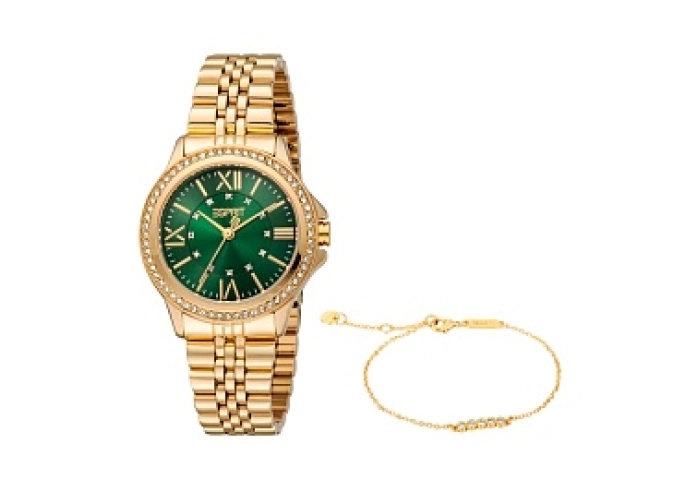 ESPRIT Women Watch, Gold Color Case, Dark Green Di