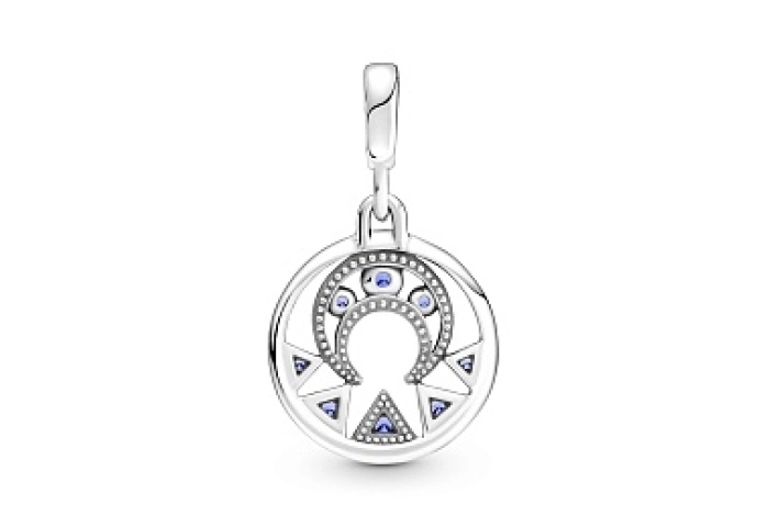 Moon and rays sterling silver medallion withstellar blue crystal /799669C01
