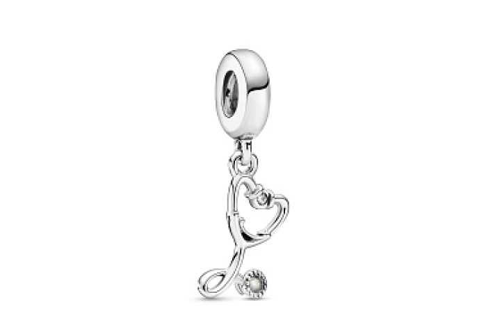Stethoscope sterling silver dangle with clear cubi