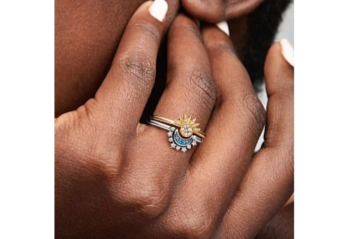 Celestial sun 14k gold-plated ring with clear cubi