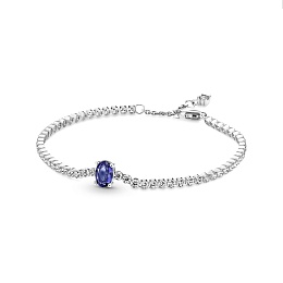 Sterling silver tennis bracelet with princess blue crystal and clear cubic zirconia /590039C01-18