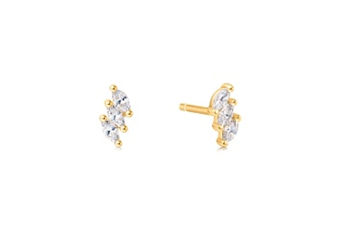 Gold Triple Marquise Stud Earrings