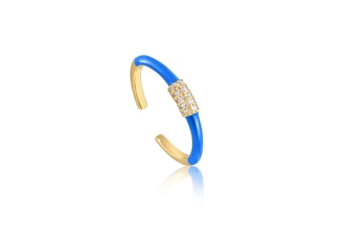 Neon Blue Enamel Carabiner Gold Adjustable Ring