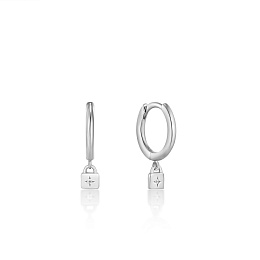 Silver Padlock Huggie Hoop Earrings