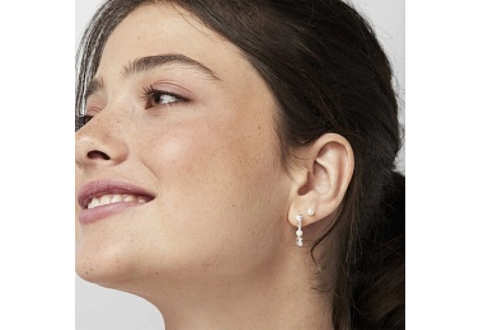 SILVER HOOP EARRINGS CULTURED PEARL 12MM
