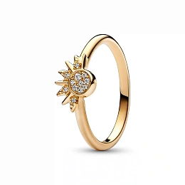 Celestial sun 14k gold-plated ring with clear cubic zirconia