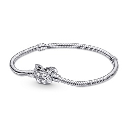 Snake chain sterling  silver bracelet with butterfly clasp with clear cubic zirconia/Серебряный брас