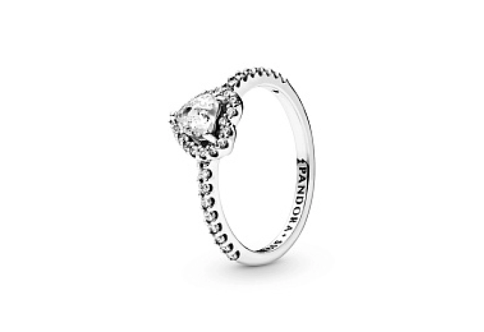 Heart sterling silver ring with clear cubic zircon