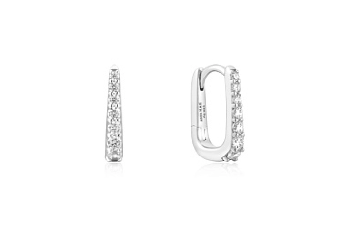 Silver Oval Pavé Huggies