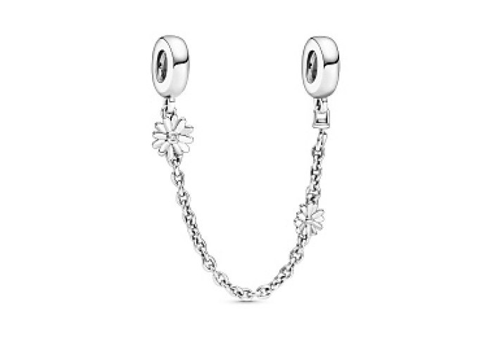 Daisy sterling silver safety chain with clear cubi