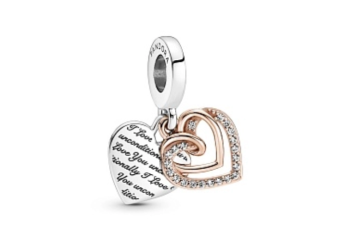 Heart Sterling Silver and 14k rose Gold-plated dangle with clear cubic circonia/ 781062C01