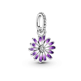 Daisy sterling silver dangle with clear cubic zirconia and shaded purple enamel