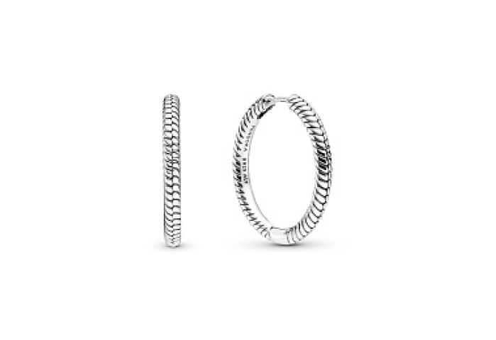 Snake chain pattern sterling silver hoop earrings